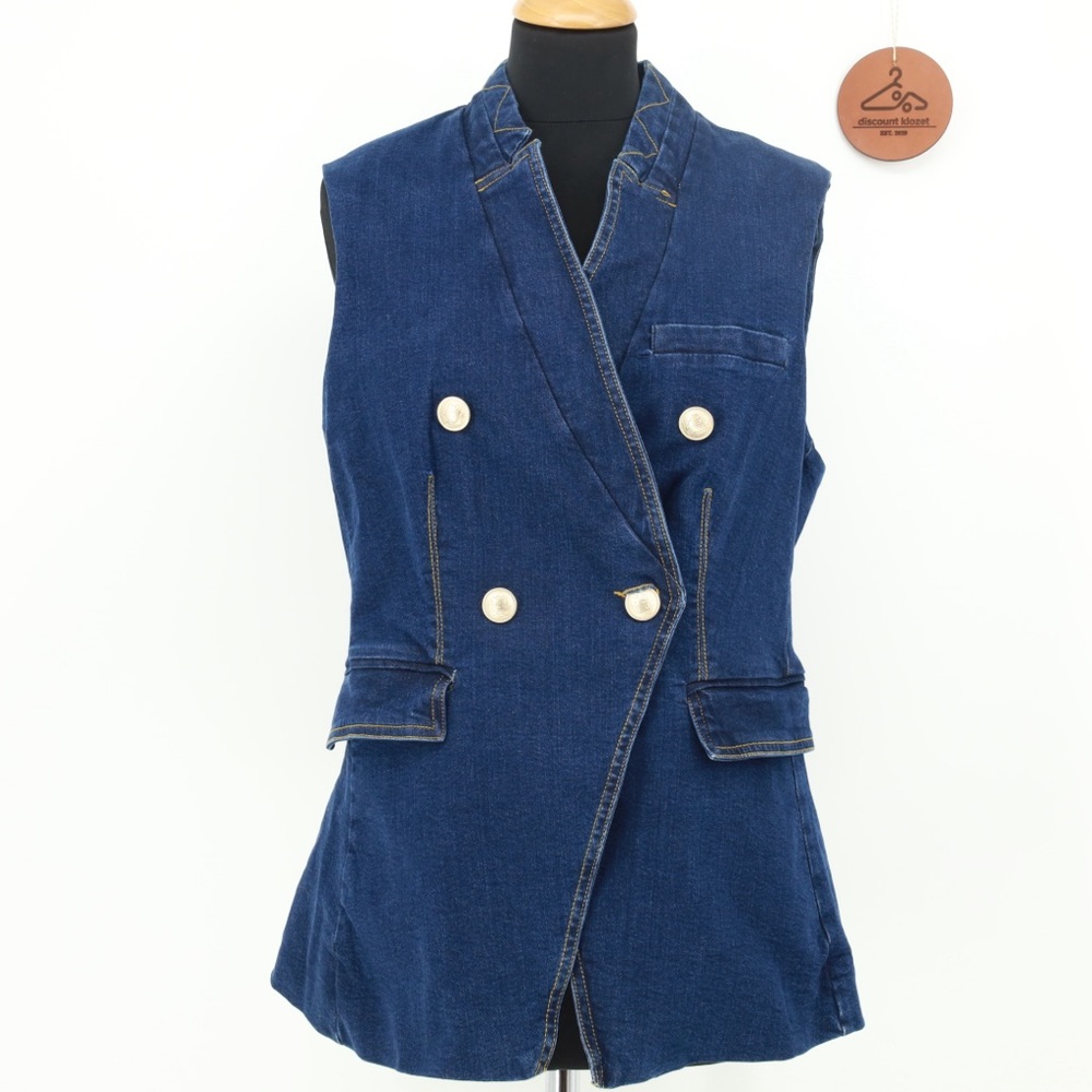 Avec Les Filles Navy Blue Double-Breasted Sleeveless Blazer Vest